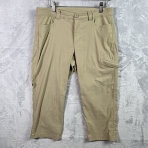 Eddie Bauer Outdoor Pants Women's 10 Tan Cropped Hiking Pockets Belt Loops Nylon